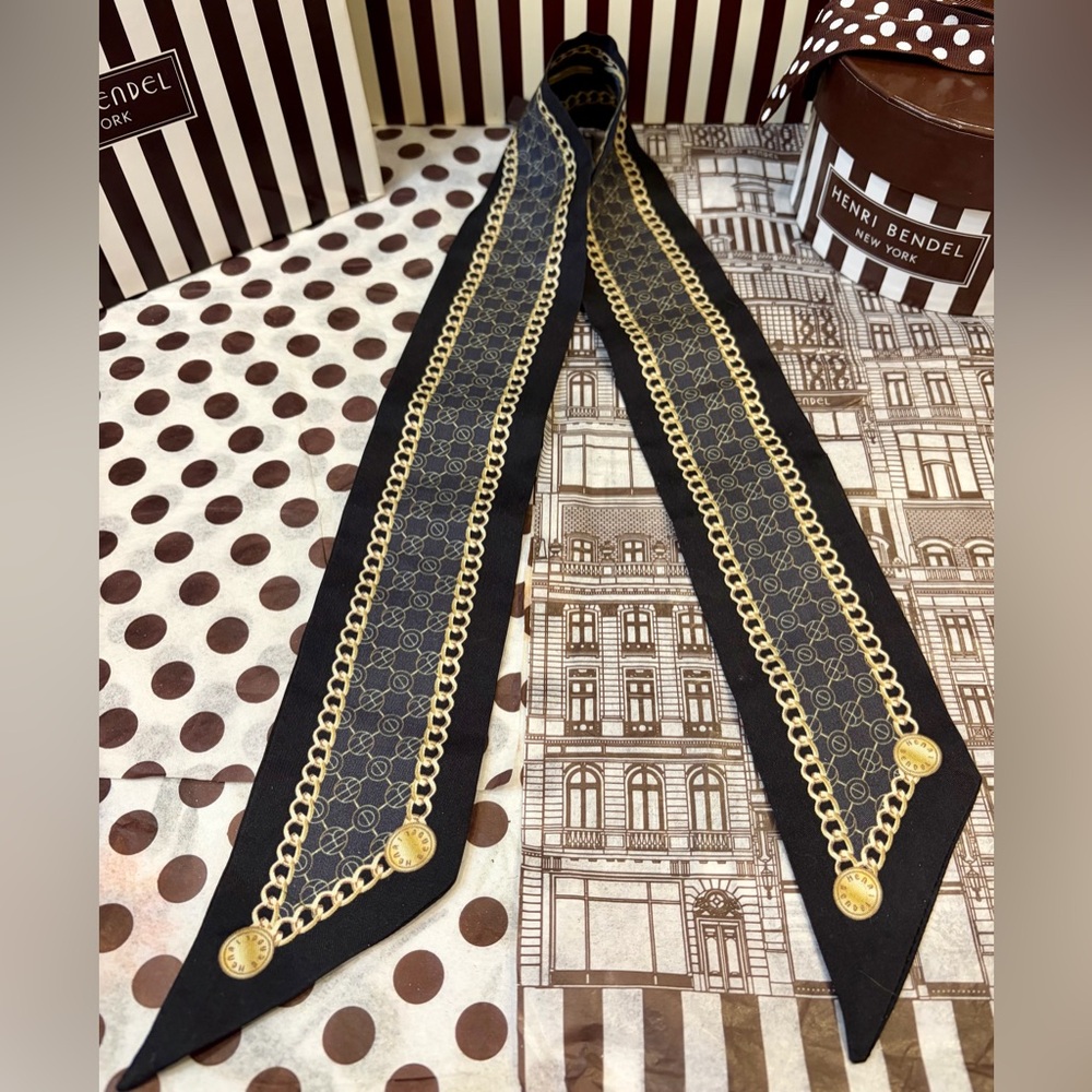 HENRI BENDEL Whimsy Skinny Silk Handbag and Neck Scarf in Black and Gold - Picture 3 of 5